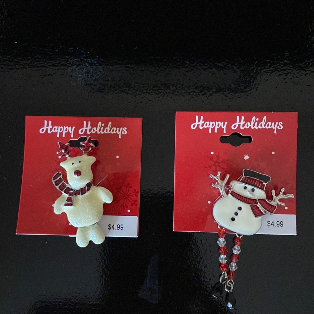 Christmas Reindeer & Snowman Pin  NWT